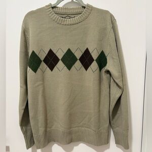 Men's Argyle Sweater - Green and Brown - Size Large - Perfect for Fall!